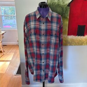 Men’s Lucky Brand Red and Blue Plaid Button-Up Shirt